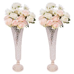 2Pcs 20.86in Gold Trumpet Crystal Wedding Flower Decoration Vase For Anniversary