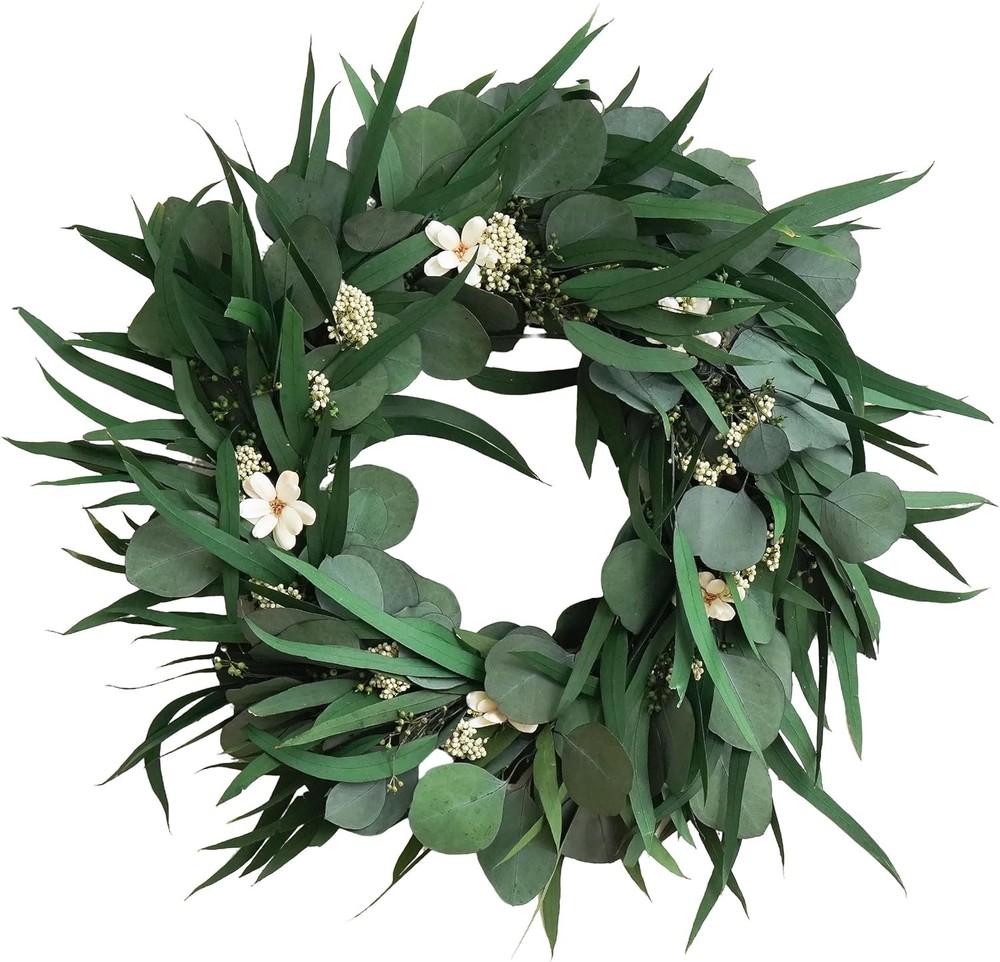 16 inch Preserved Eucalyptus Wreath – Medium-Sized Natural Handcrafted