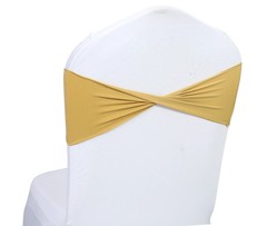 Set of 4 Gold Spandex Stretch Chair Sashes with Silver Buckle – Elegant Event