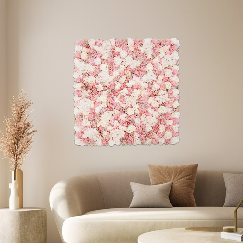 Artificial Silk Fabric Flower Wall Panel Square Backdrop For Wedding Party Decor