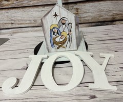 Joy Handmade Wooden Hanging Letters And Christmas Nativity Block Decor