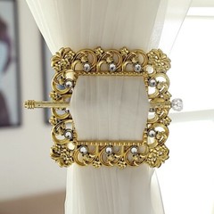 2 Gold 6″ Square Plastic CURTAIN TIE Backs Baroque Design Acrylic Crystals Party