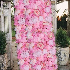 6 Pcs Wedding Flower Wall Panel Floral Backdrop Silk Rose Wall 40*60cm Dark Pink