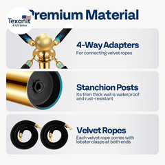Stanchions and Velvet Ropes 4PCS, Water-Fillable Base with Iron Post, 5 Feet Vel