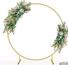 Round Gold Iron Backdrop Stand, 7.2 ft Stable Party Arch Frame