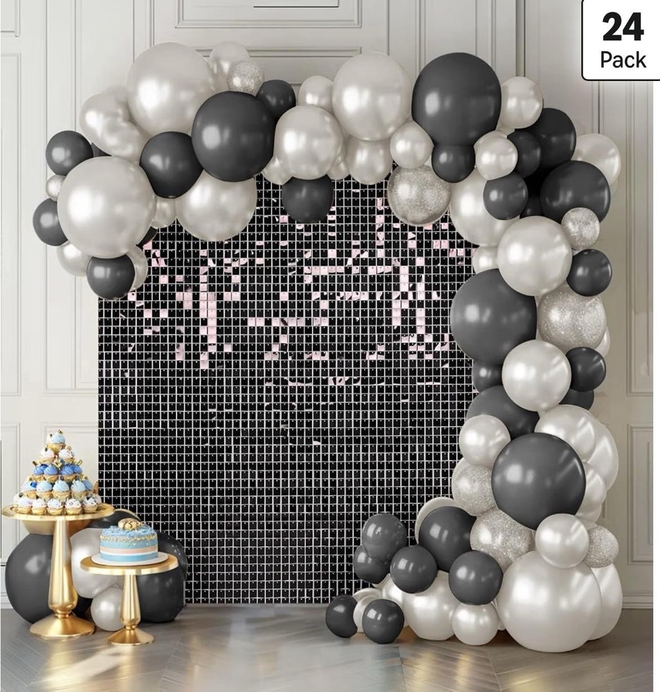 Black Shimmer Wall Backdrop – 24 pcs Decorations Panel | Wedding, Birthday, A…