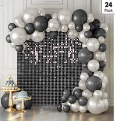 Black Shimmer Wall Backdrop – 24 pcs Decorations Panel | Wedding, Birthday, A…