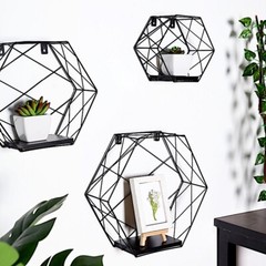 3 Hexagon Metal Wood GEOMETRIC FLOATING SHELVES Party Event Sale Supplies