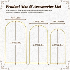 Set of 3 Golden Arch Backdrop Stand 7.2FT, 6.6FT, 6FT For Wedding Decoration