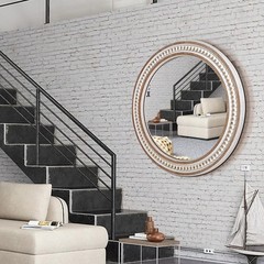 24 Inches Rustic Round Wall Mirrors – Wooden Farmhouse Circle Mirror for Bath…