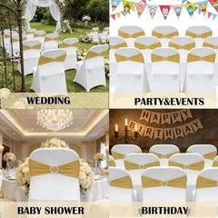 50PCS Stretch Chair Sashes in Gold Polyester Spandex for Wedding Decoration