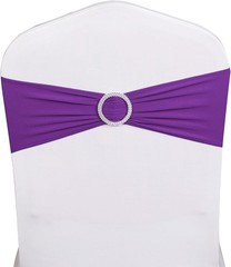Bulk 100 Purple Spandex Chair Sashes, Reusable Wedding Party Bands, Stretch F…