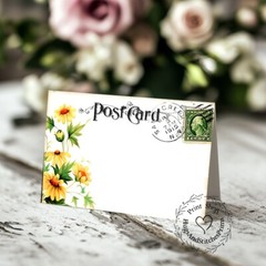 YELLOW DAISY POSTCARD TENT STYLE WEDDING PLACE CARDS or TABLE CARDS #141