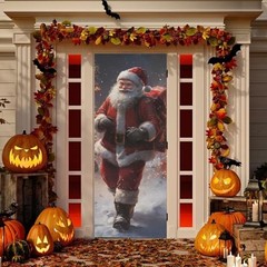 Christmas Santa Claus Door Cover, Stretch Fabric Backdrop Door 35 x 79 in