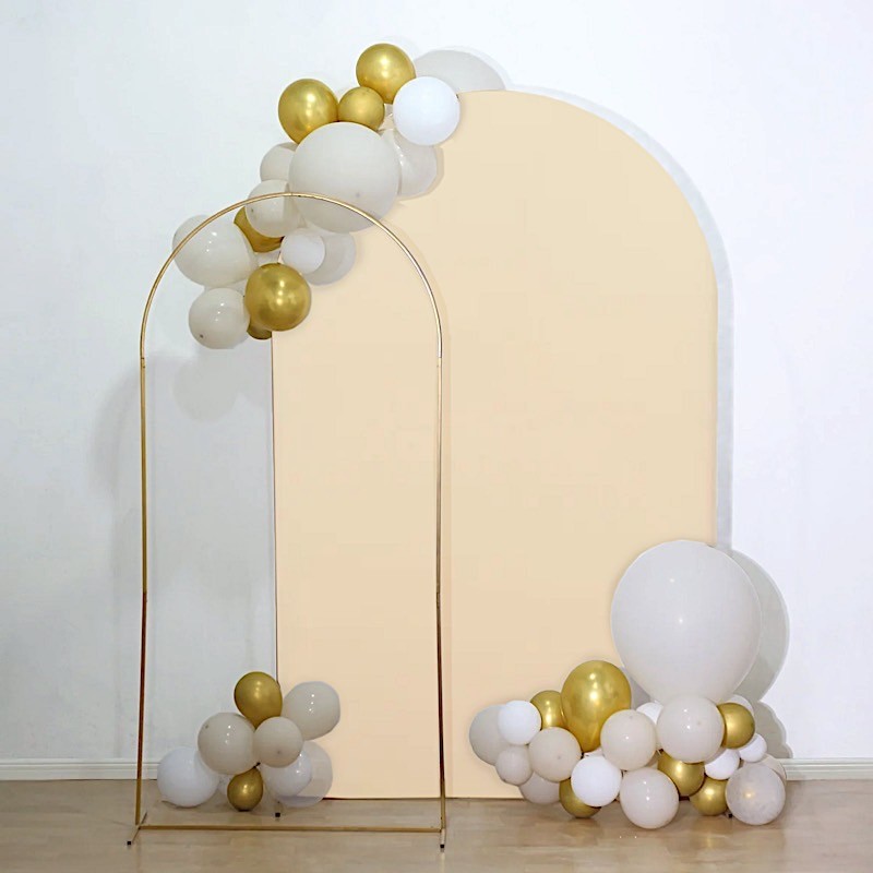 8 ft BEIGE Matte Fitted Spandex Round Top Arch Backdrop STAND COVER Party