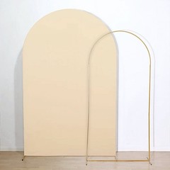 8 ft BEIGE Matte Fitted Spandex Round Top Arch Backdrop STAND COVER Party