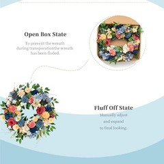 22 inch Spring Artificial Flowers Spring Summer Yellow Blue Rose Wreath