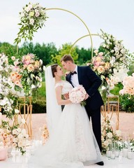 Metal Wedding Arch Backdrop Stand Set of 2 – 7.2FT & 6FT Gold Balloon Frame for
