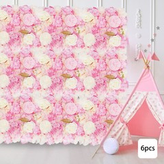 6pcs Artificial Flower Wall Panels Decorative Faux Hydrangea Floral Wall Mat Pad