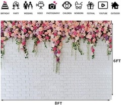 Bridal Shower Pink Rose Backdrop 8x6ft