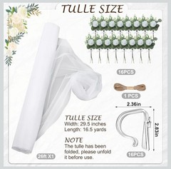Riceshoot 34 Pcs Church Pew Wedding Decorations White Fabric Tulle Silk…