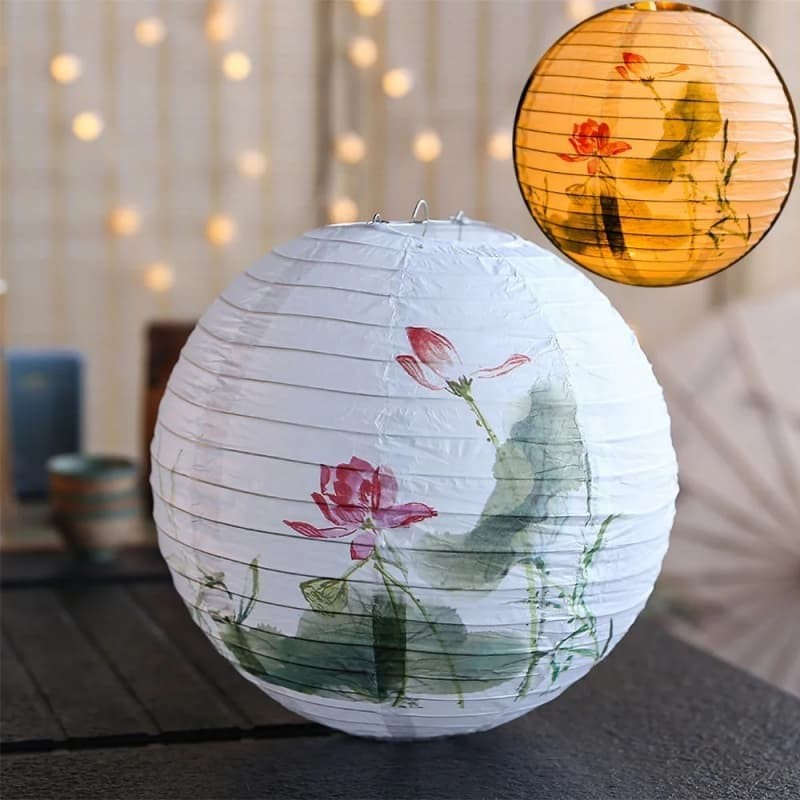 Chinese Flower Printed Decor for Wedding Party Japanese Style Paper Lantern