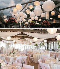 Quasimoon BULK CASE 6″ White Round Paper Lantern, Hanging Decorations, Even R…