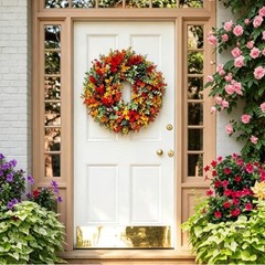 Harvest Festival Wreath Lightweight Fabric Artificial Flowers Door Hang