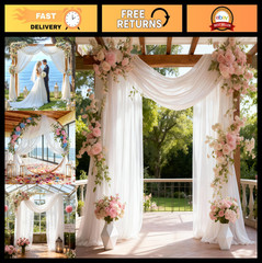 Wedding Arch Draping Fabric 28″x19FT, Sheer White Chiffon Backdrop, 2 Panels for