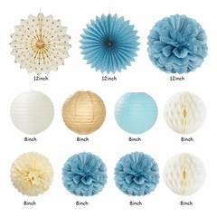 Light-Dusty Blue Boho Baby Shower Party-Decorations – 21pcs Beige Champagne B…