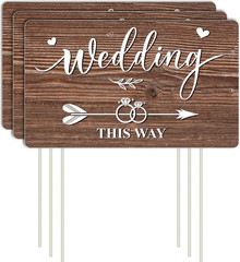 3Pcs Double Sided Wedding This Way Sign Corrugated Plastic Direction Arrow Marks