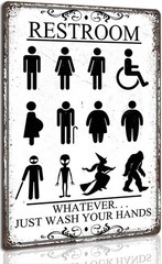 Funny Restroom Sign Vintage Metal Aluminum Signs All Genders Witches and Alie…
