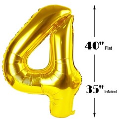 40 Inch Gold Large Number 4 Birthday Balloon, Giant Number Four 14 24 34 40 4…