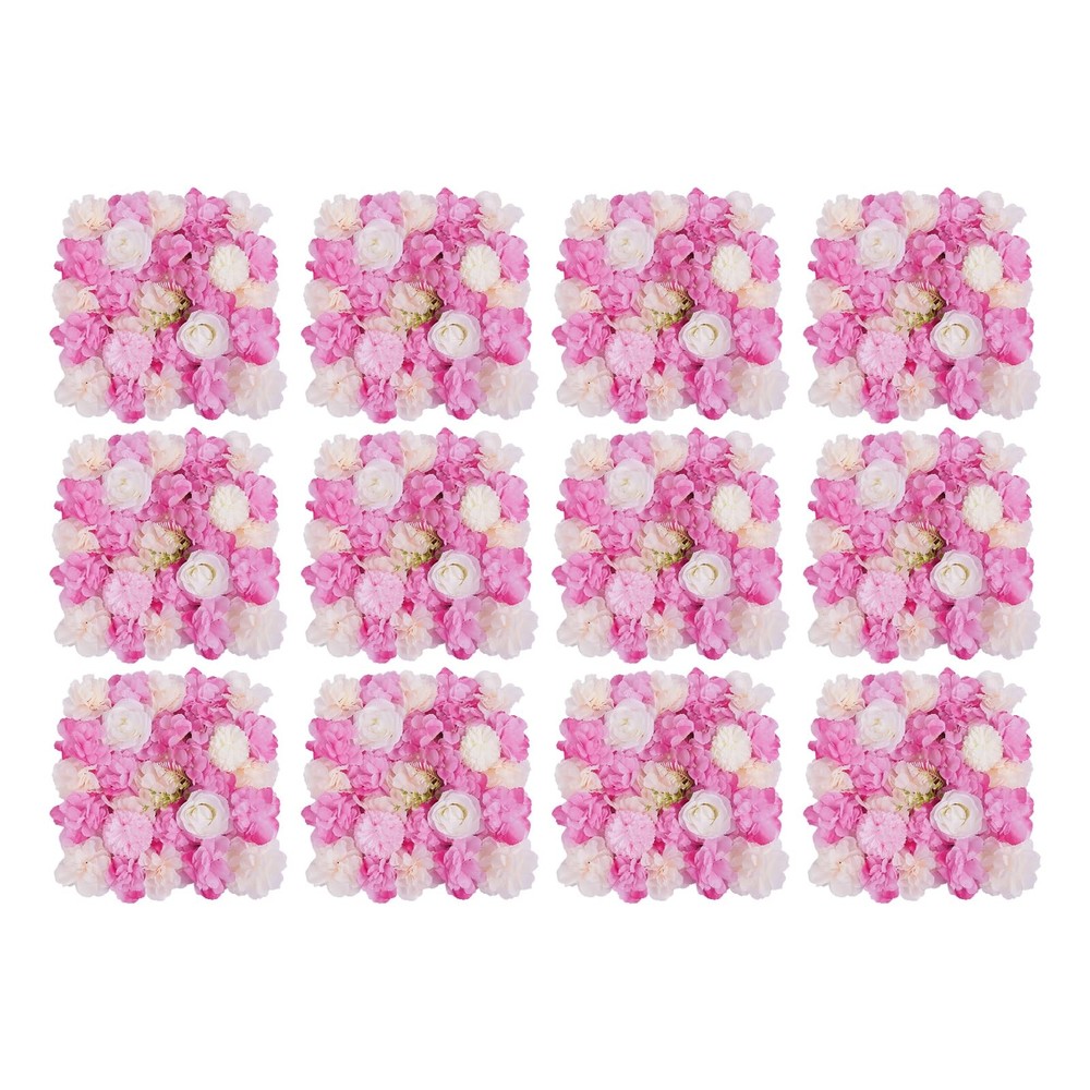 3D Flower Wall Panel-12pcs Artificial Flower Wall Background Silk Rose Wedding