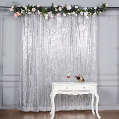 SILVER 8 ft x 8 ft Sequined Backdrop Curtain Wedding Party Booth Light Gray