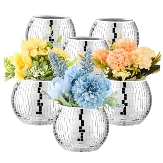 6 Pcs Disco Ball Vase Disco Ball Planter for Centerpieces Disco Glass 3″ X 4″