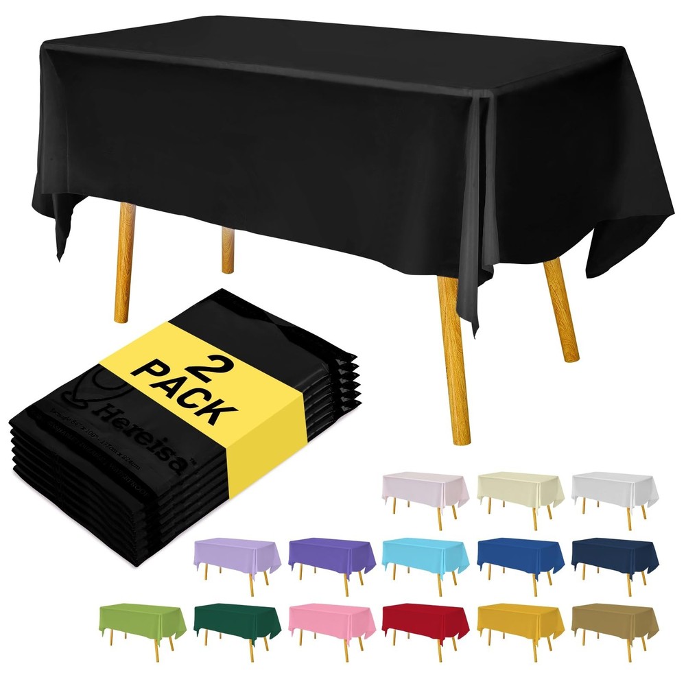 Black Plastic Tablecloths 2 Pack Disposable 54 x 108 Inch PEVA Opaque Rectang…