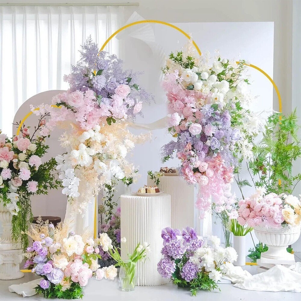Set of 3 Golden Arch Backdrop Stand 7.2FT, 6.6FT, 6FT For Wedding Decoration