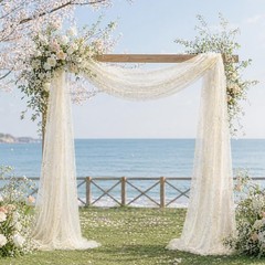 Beige Wedding Arch Draping Fabric 1 Panel 28″ x 20FT Glitter Sheer Backdrop