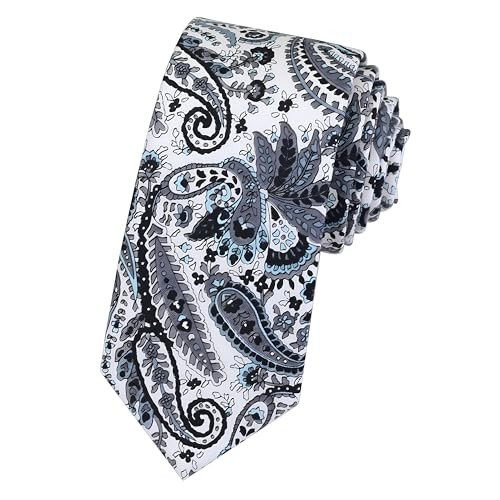 Kissvian Men’s Cotton Skinny Tie with Floral Print Linen Casual Grey Cashew