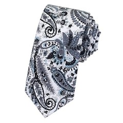 Kissvian Men’s Cotton Skinny Tie with Floral Print Linen Casual Grey Cashew