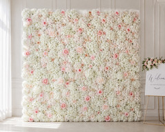 White Blush Pink Rose Flower Wall Panel 16”x 24” Wedding Backdrop Event Decor