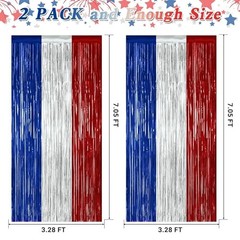 2 Pack Foil Curtain Streamer Decorations | Metallic 2 PCS Blue Silver Red