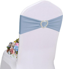 Dusty Blue Chair Sashes 60 Pack Spandex Blue Chair Sashes Bows with Heart Buckle