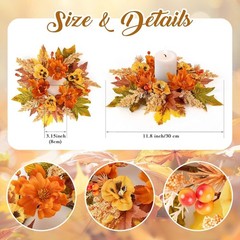 6 Pcs Fall Floral Candle Rings Wreath Mini Autumn Swags Wreaths with Berries …