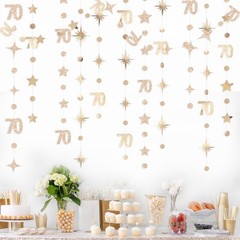 Champagne Gold 70th Birthday Decorations Number 70 Circle Dot Star Garland Me…