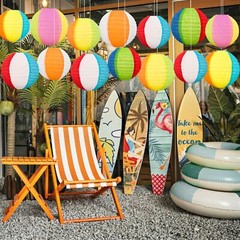 15Pcs Pool Party Decorations Beach Ball Paper Lanterns – Summer Luau Themed H…