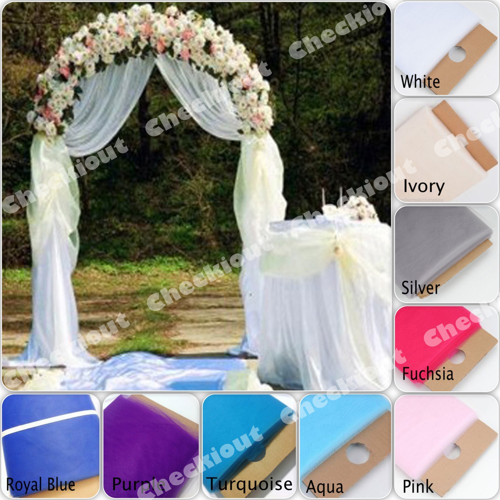 90″ WHITE METAL ARCH + 54″x40 Yards TULLE Wedding Party Prom Floral Decoration