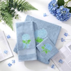 3 Pcs Hydrangea Floral Bathroom Towel Set Farmhouse Embroidered Hydrangea Flo…