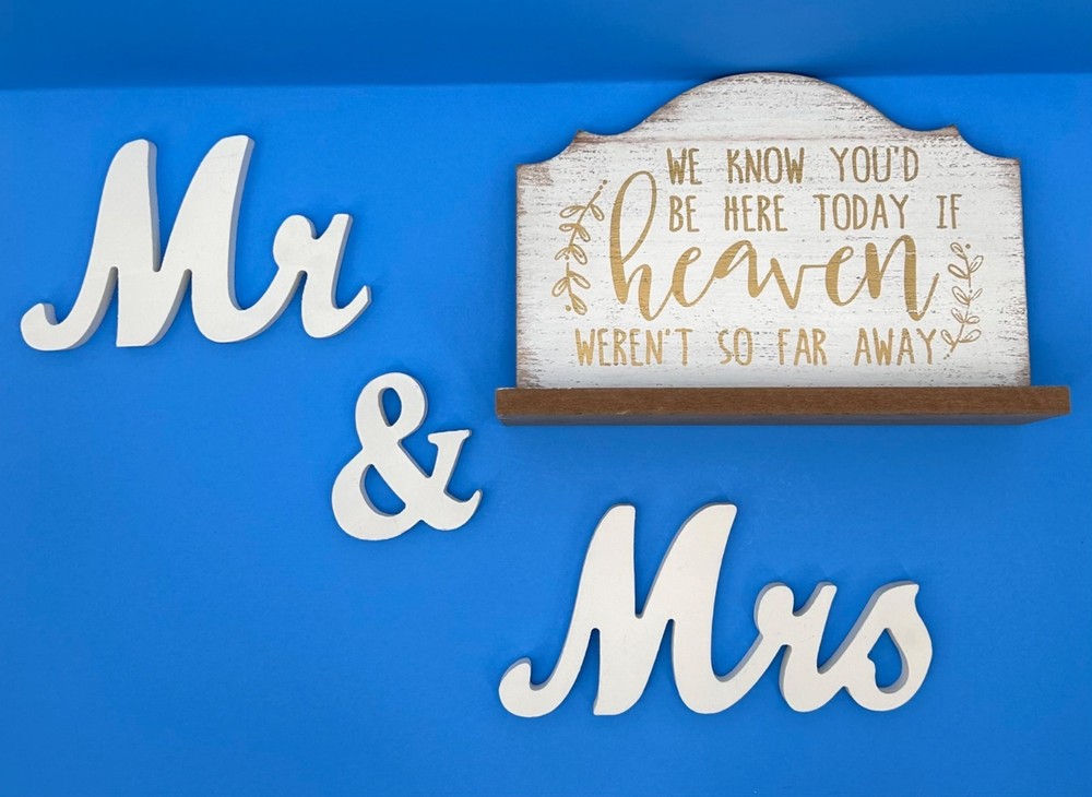 WEDDING BRIDAL MR & MRS FAMILY HEAVEN WOOD SIGNS TABLE DECOR LOT